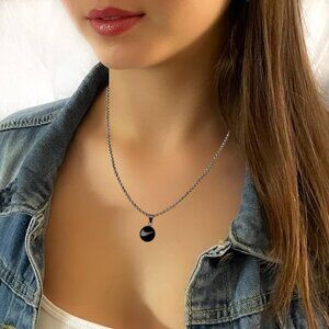 Sterling Silver .925 Necklace with Enamel Nike Swoosh Symbol Pendant
